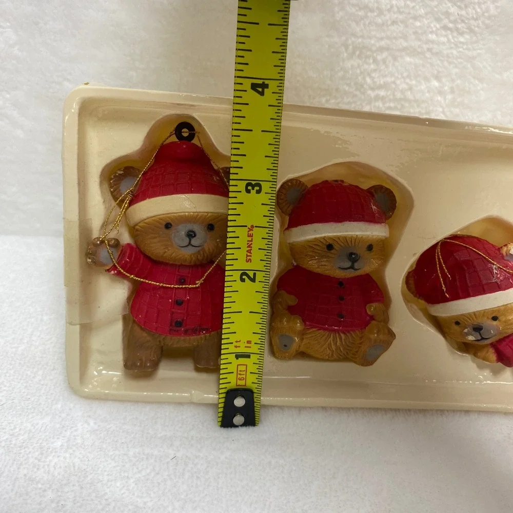 VTG Dept 56 Set of 4 Christmas Teddy Bear Hand Painted Ornaments Santa‎